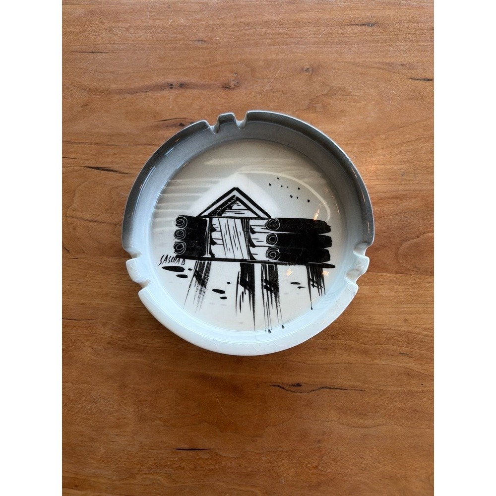 Sascha Brastoff Alaska Series Log‎ Cabin Ceramic Ashtray 056A 7-Inch